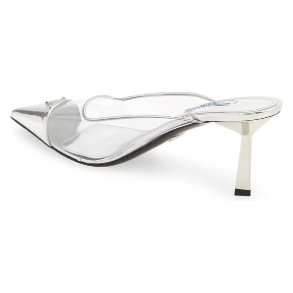 Prada Modellerie Clear PVC Silver Backless Pointed Sandal Mule Heel Pump 38 - Picture 8 of 12